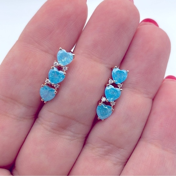 Rose Gold Plated Heart Blue Zirconia Earrings - Picture 1 of 9